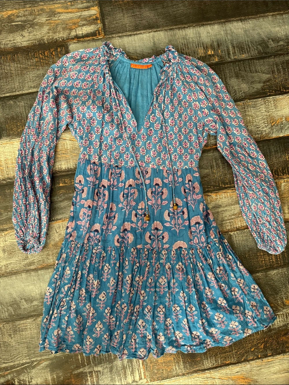 Oliphant XS blue floral long sleeve dress